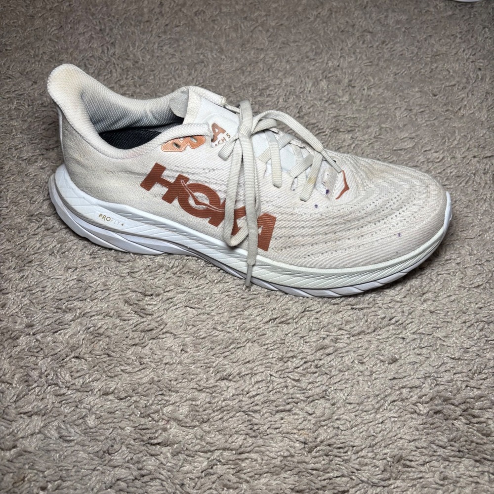 Hoka Mach 5 Womens 9.5 Running Shoes White Copper 1127894 WCPP PROFLY+